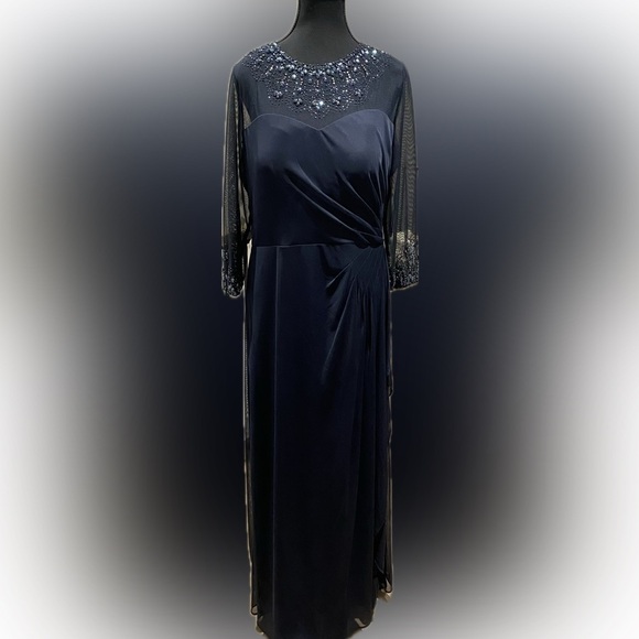 Navy beaded evening dress - Picture 1 of 8